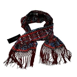 BCBG MAXAZRIA Cranberry Red Print Silk Scarf.